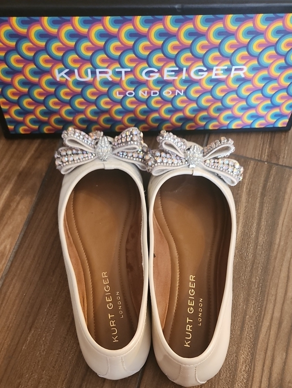 Kurt Geiger Cream Ballet Flats with Crystal Bow